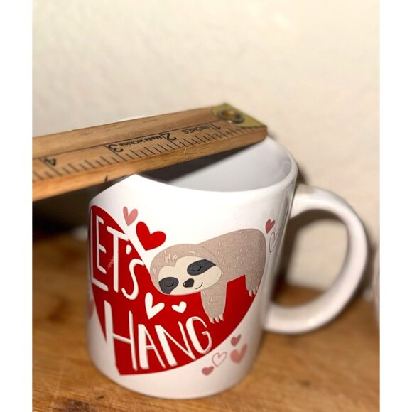 "Lets Hang" Heart Mug & Bowl Set With Sloth Design - Red & White Ceramic - Picture 5 of 5